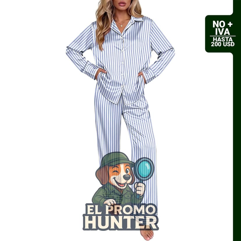 Ekouaer Pijama de seda para mujer, de manga larga, 2 piezas.