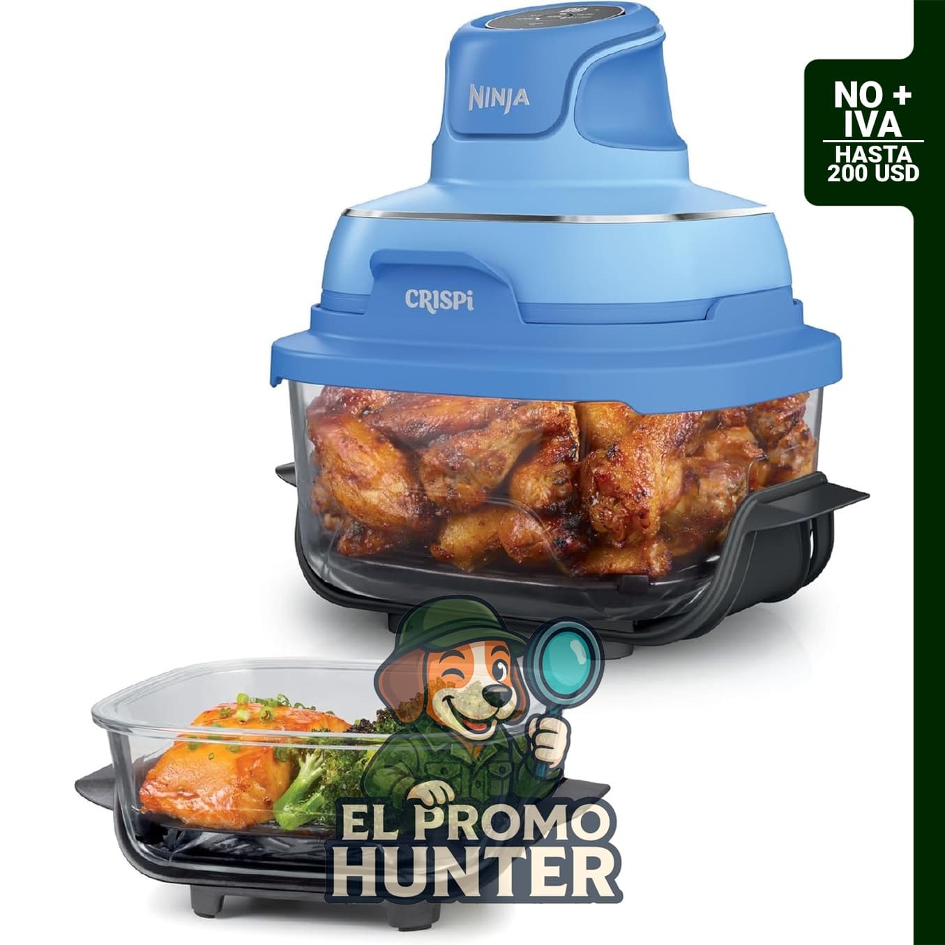Ninja Freidora de aire de vidrio Crispi, 4 en 1, cobalto, FN101BL2.