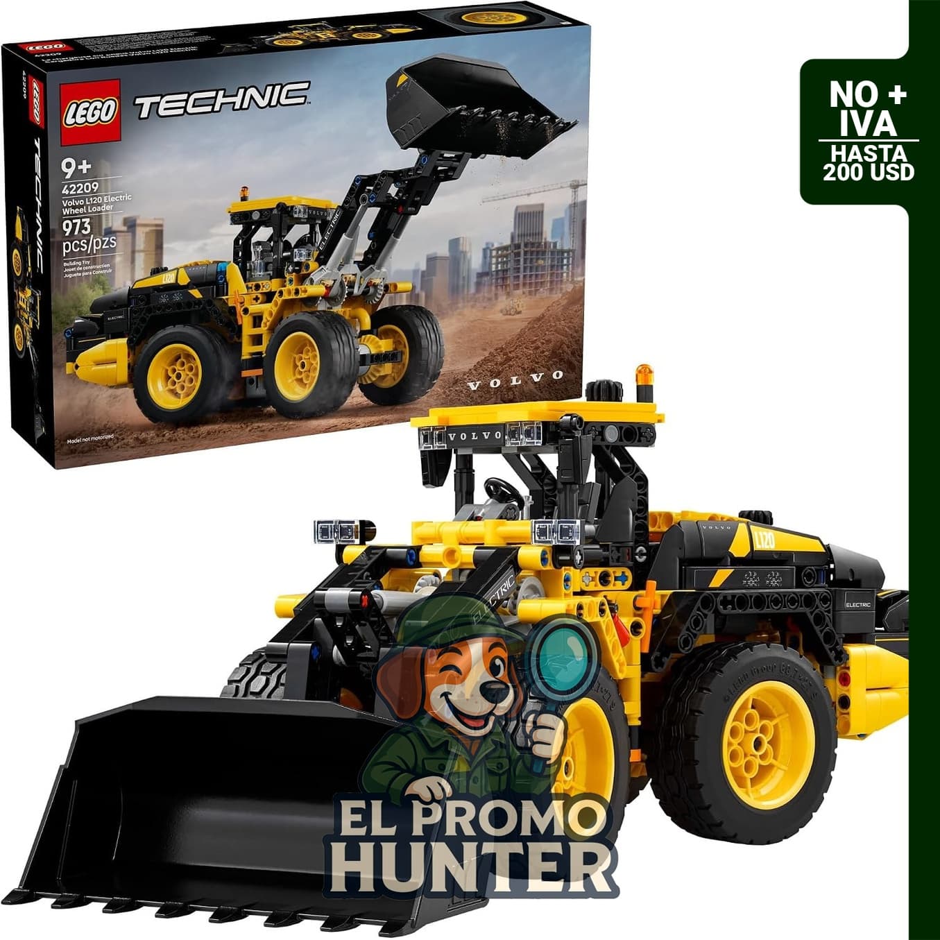 LEGO Technic Volvo L120 - Cargadora de Ruedas Eléctrica, set de construcción para simular operaciones de carga.