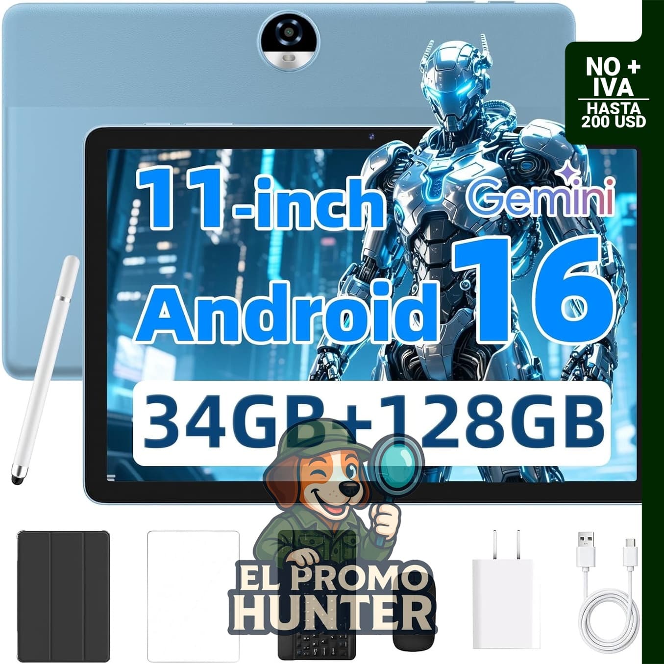 Tableta de 11 pulgadas con Android, 34 GB de RAM, 128 GB de ROM y expansión de hasta 2 TB.