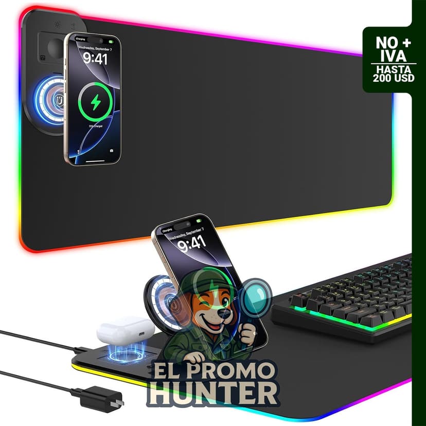 Alfombrilla GIM RGB para juegos con carga inalámbrica, soporte plegable para teléfono, impermeable.