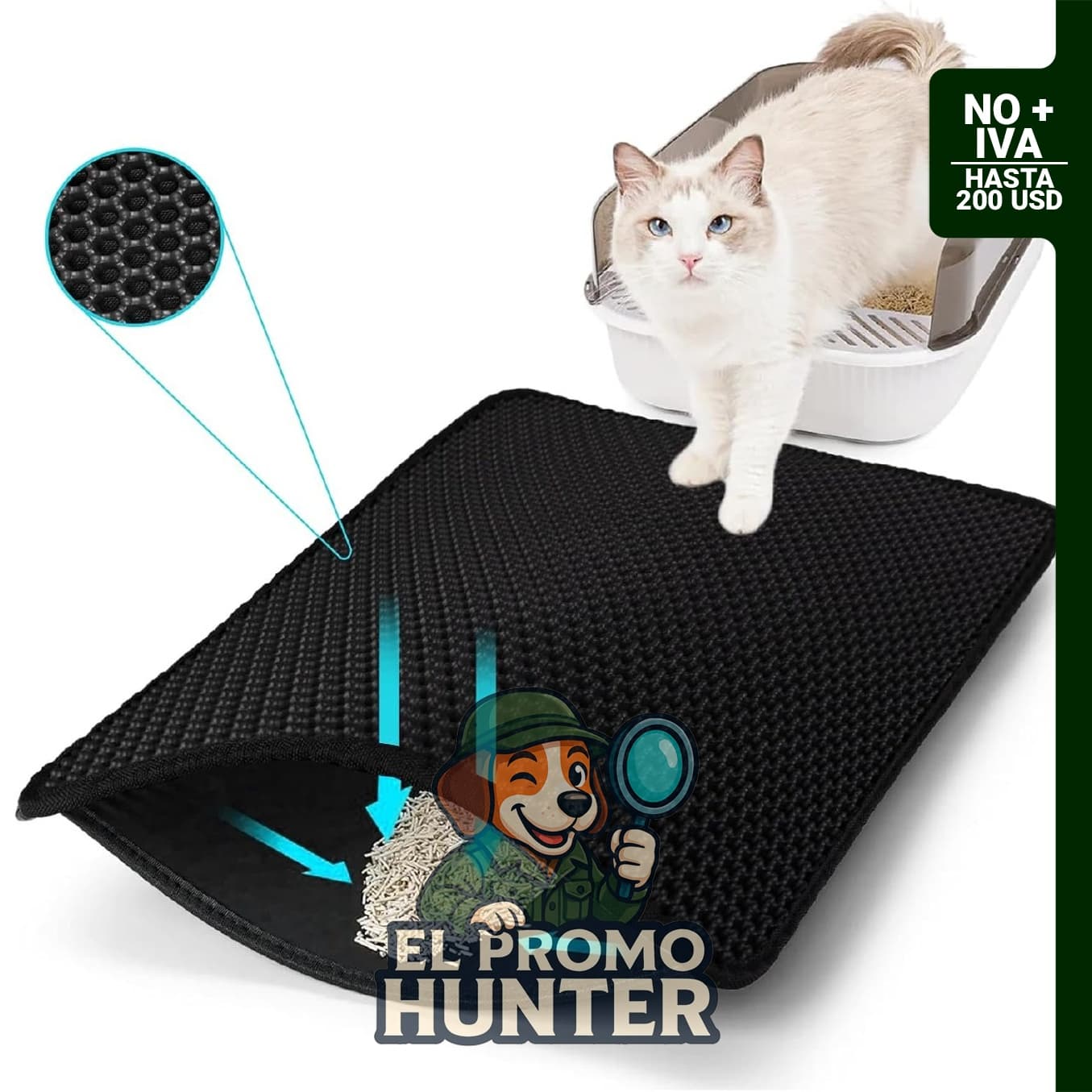 Tapete de arena para gatos FADEYJ, diseño de panal de abeja de doble capa, impermeable y antideslizante (58.4 x 36.8 cm).