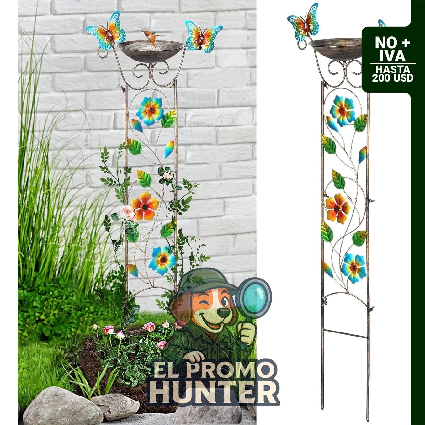 Enrejado de jardín para aves al aire libre de LEWIS&WAYNE, 101.6 cm de hierro antiguo con cuenco de beber desmontable.
