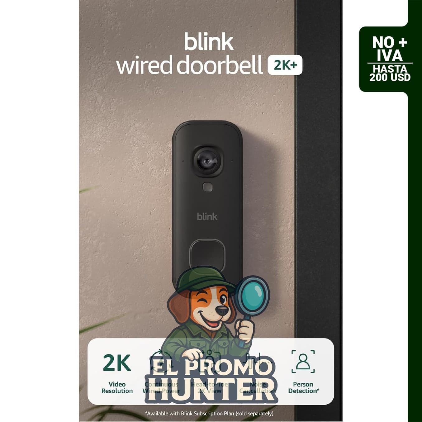Blink Wired Doorbell 2K+ con video 2K, alimentación por cable, compatible con Alexa y Blink Chime.