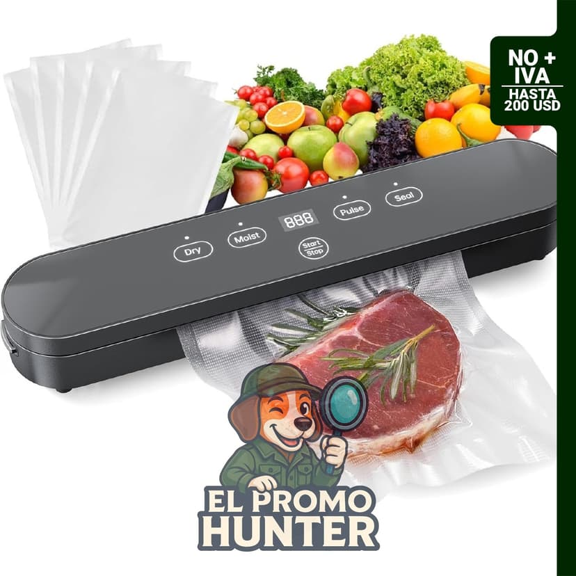 Sellador al vacío para alimentos con temporizador digital.