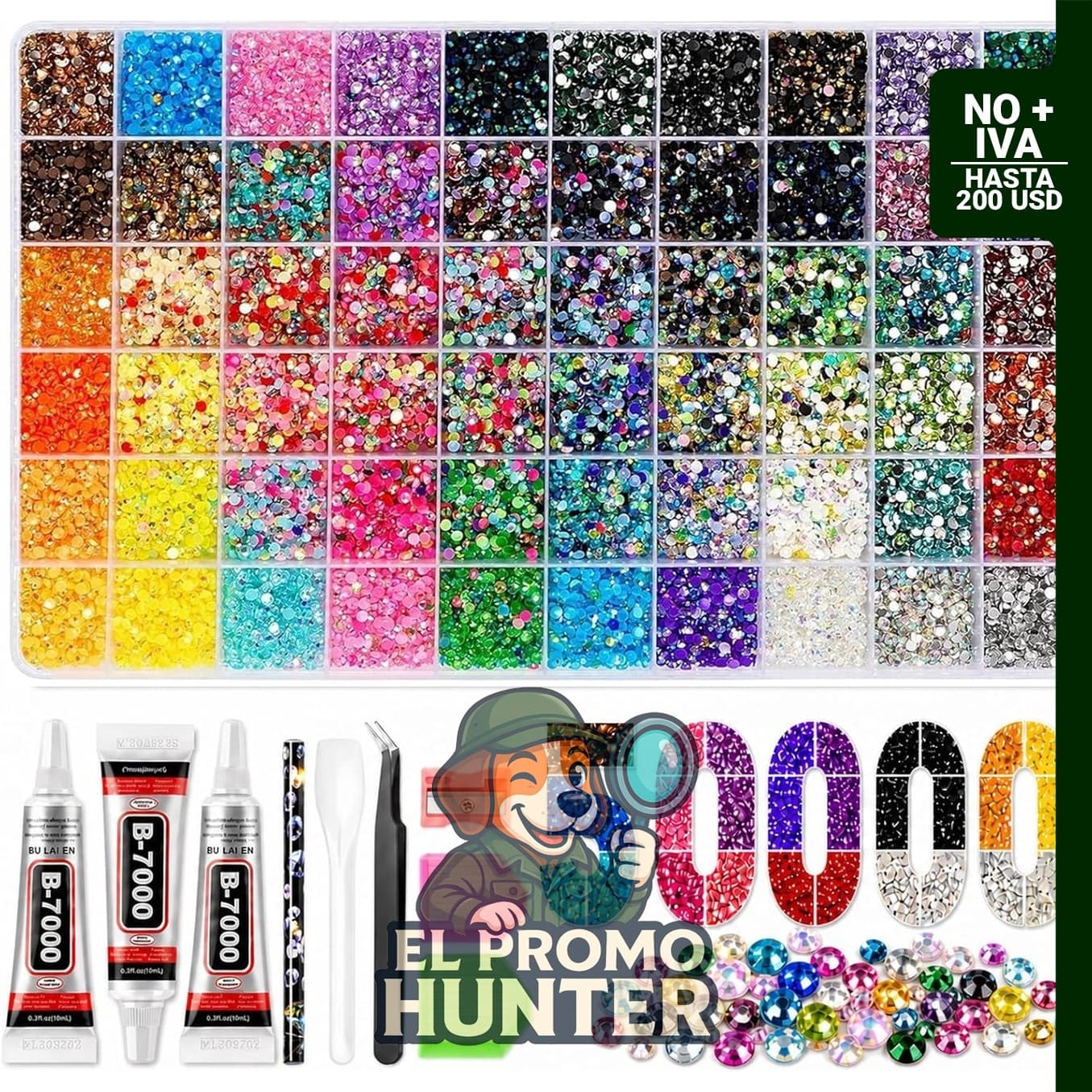 Kit de 50000 piezas de diamantes de imitación, 60 colores de 0.3 cm con parte trasera plana de resina.