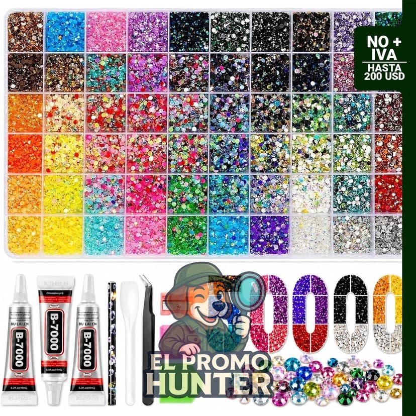 Kit de 50000 piezas de diamantes de imitación, 60 colores de 0.3 cm con parte trasera plana de resina.