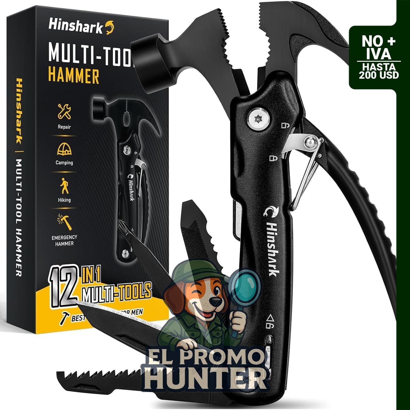 Multiherramienta de martillo 12 en 1 para hombres y adultos.