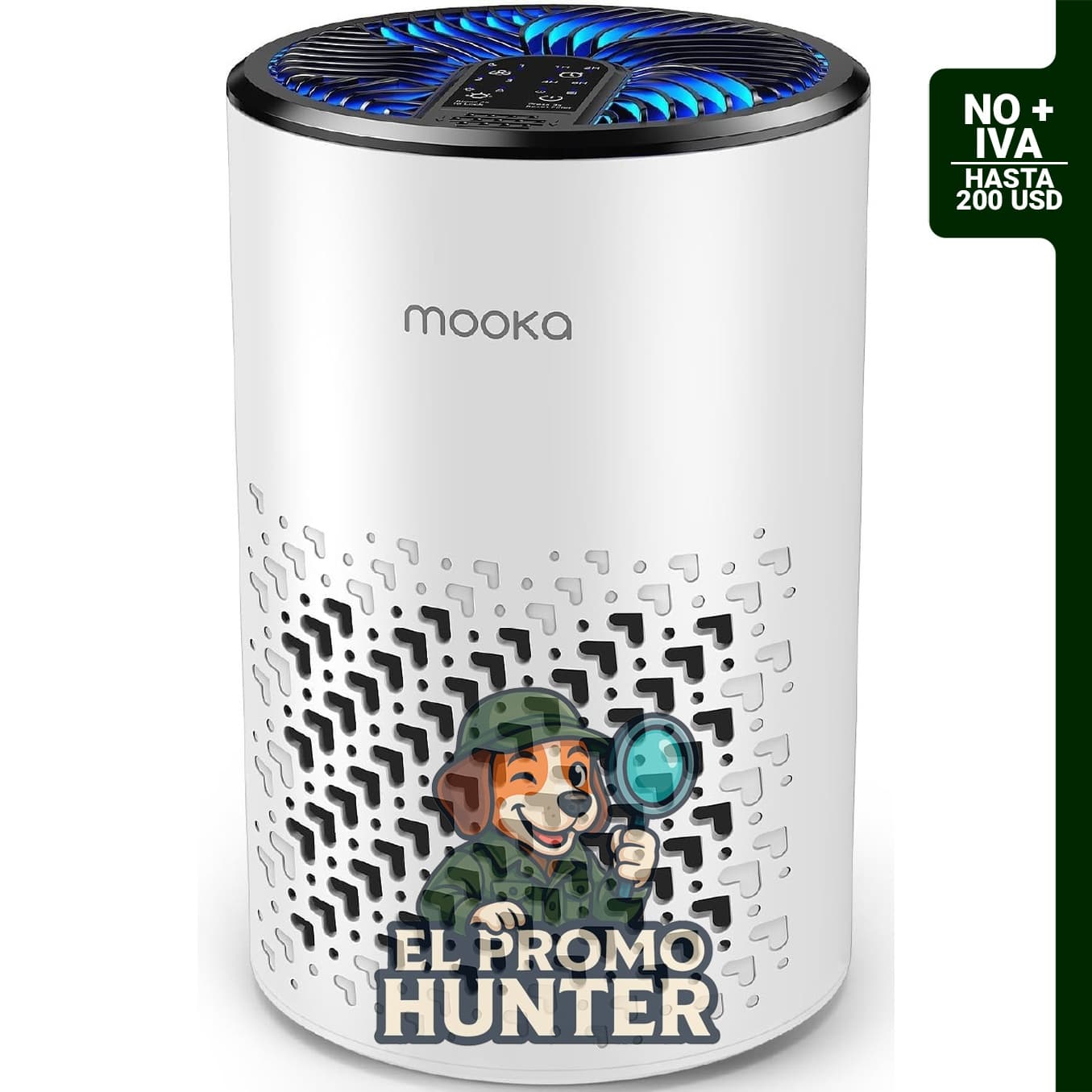 Purificador de aire MOOKA HEPA para hogar y mascotas, diseñado para eliminar humo, polvo, polen y olores.