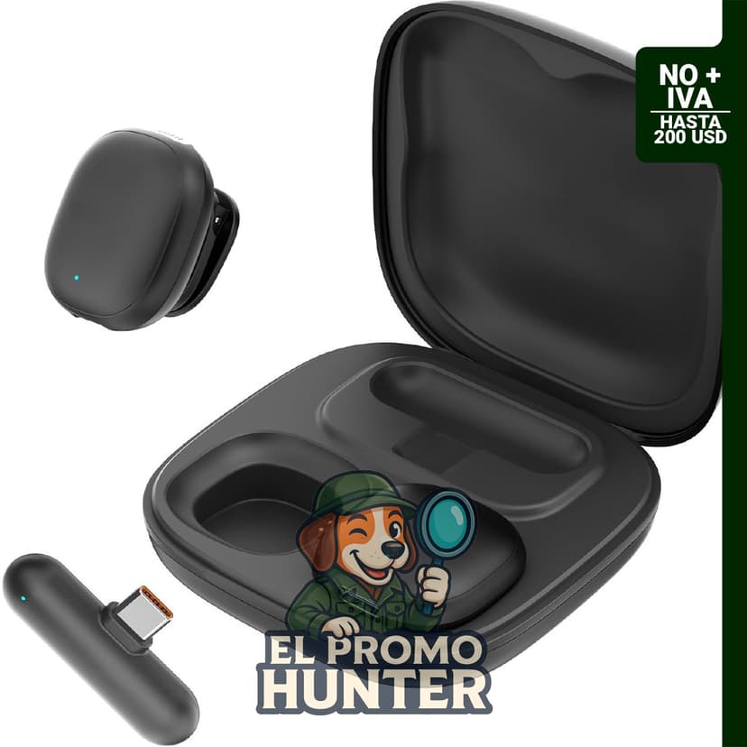 Micrófono Lavalier inalámbrico para iPhone 16, 15 y Android, con cancelación de ruido y estuche de carga.