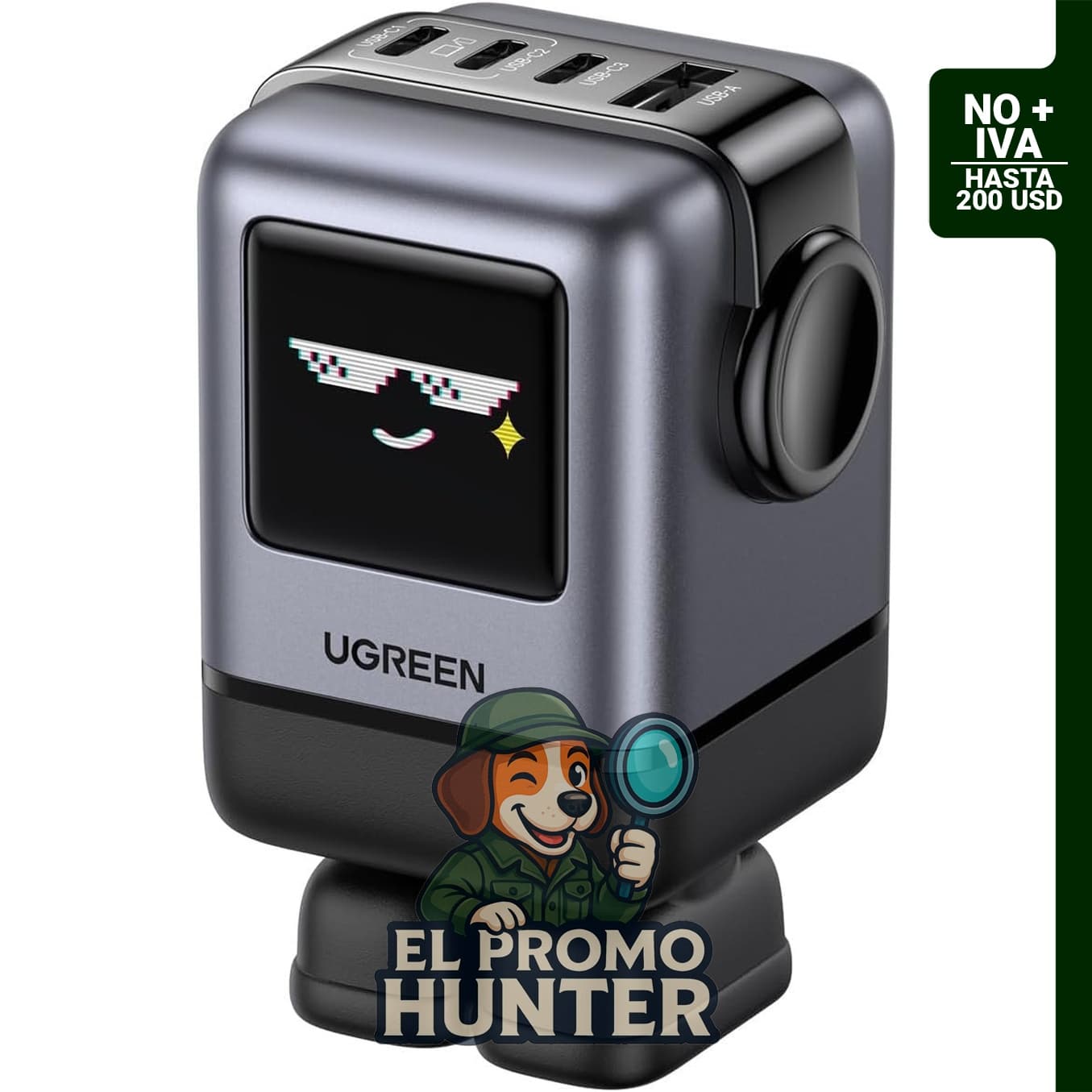 UGREEN Uno - Cargador USB C de 100 W, con 4 puertos y pantalla LED, compatible con MacBook Pro/Air 2025, iPad Pro, iPhone 17/16, Galaxy S25/S24.