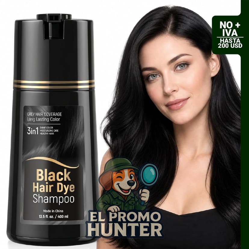 JUANCHI Champú de tinte negro 3 en 1, para cobertura de cabello gris, 13.5 fl oz.
