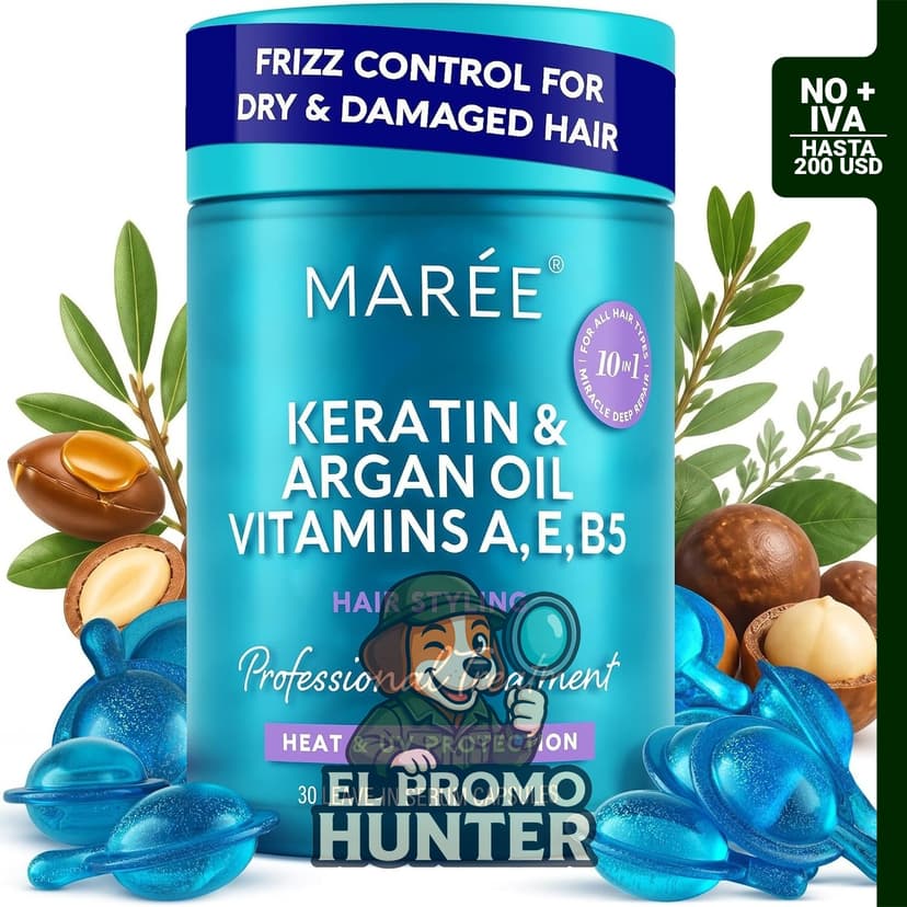 Aceite para el cabello MAREE con cápsulas de keratina, vitaminas, aceites de jojoba y argán.