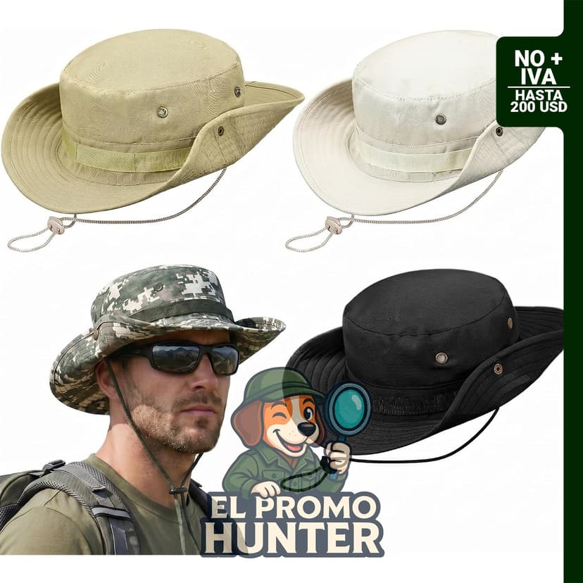 Sombreros Boonie Safari Tivi Tovo, paquete de 4, con ala ancha y correa para la barbilla.