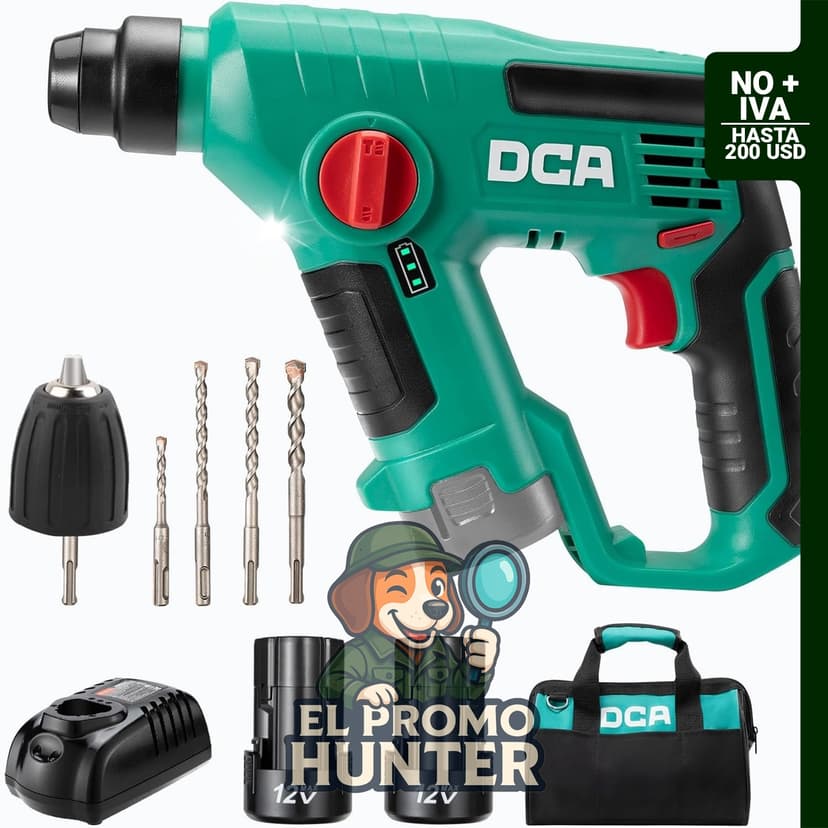 DCA Juego de Taladro Inalámbrico de 12V, martillo perforador SDS-Plus, 3-EN-1 con velocidad variable.