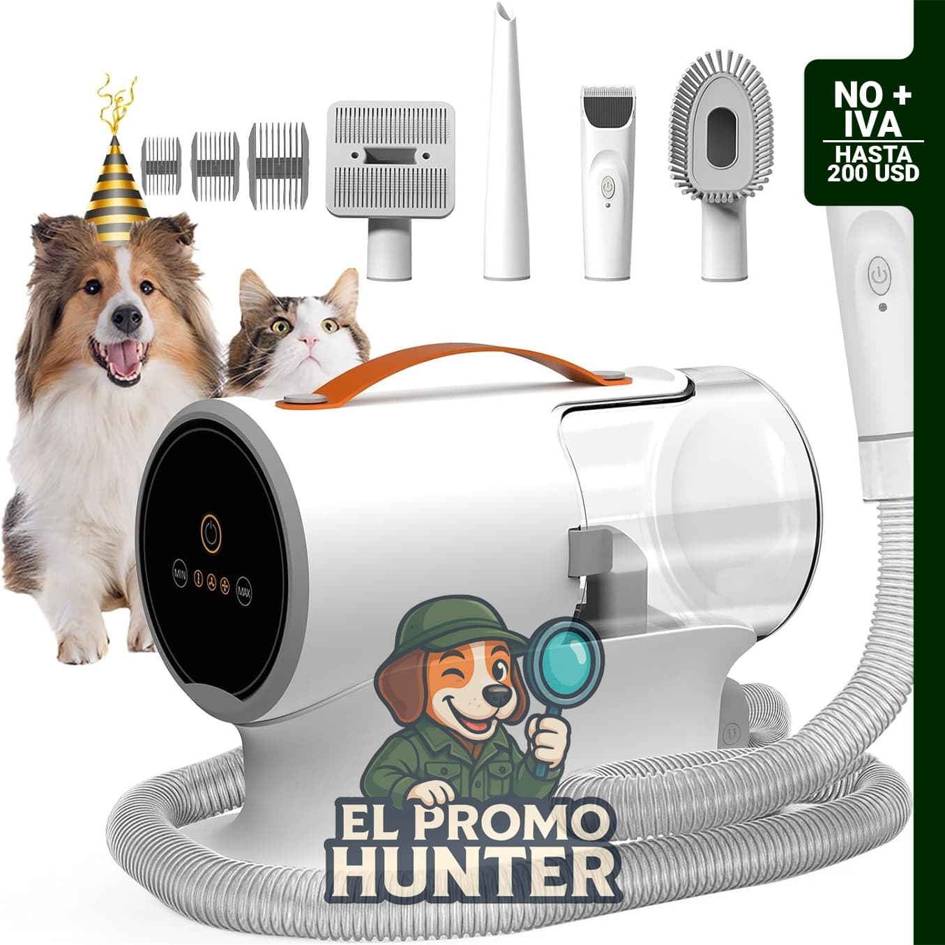 Kit de aspiradora de aseo para perros con cortadoras, succión de 12000 Pa y taza de polvo de 2 litros.