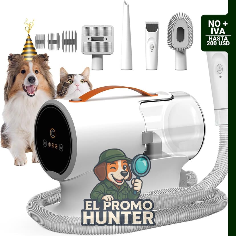 Kit de aspiradora de aseo para perros con cortadoras, succión de 12000 Pa y taza de polvo de 2 litros.