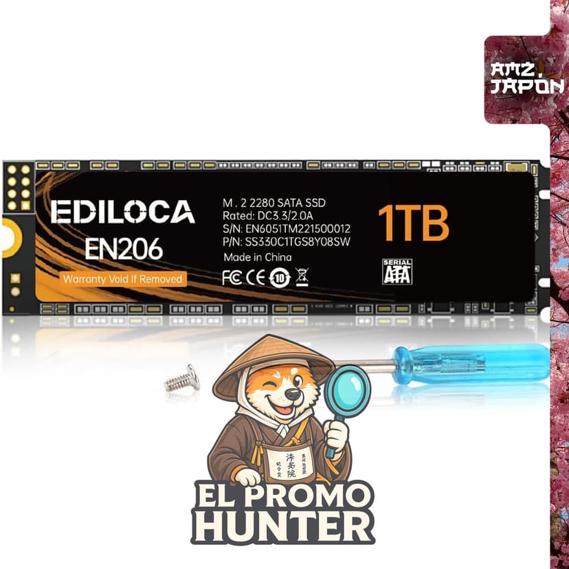 Ediloca EN206 SSD 1 TB M.2 2280, 3D TLC NAND Flash, SATA III 6Gbps, corrección de errores, bajo consumo energético.