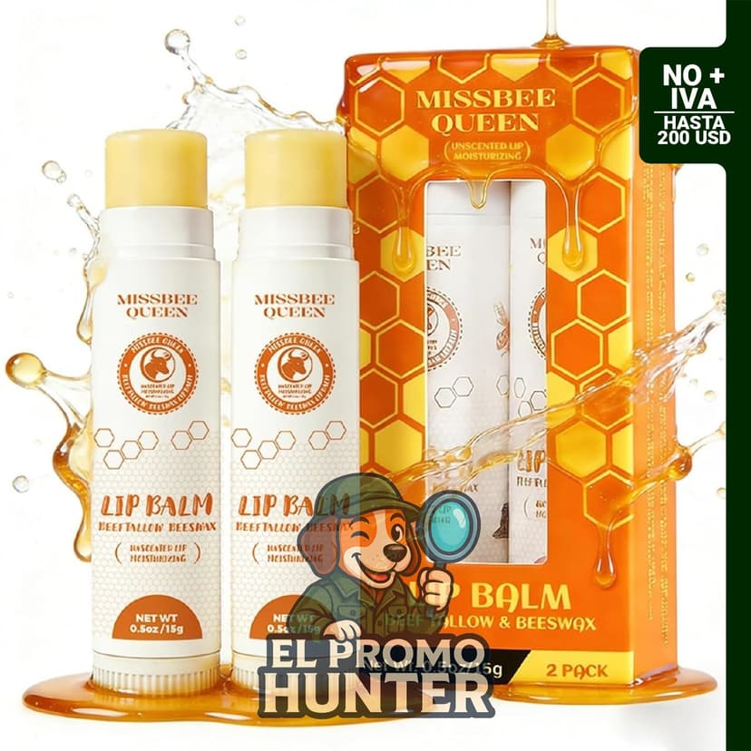 Bálsamo labial con cera de abeja original, sin perfume, 2 unidades.