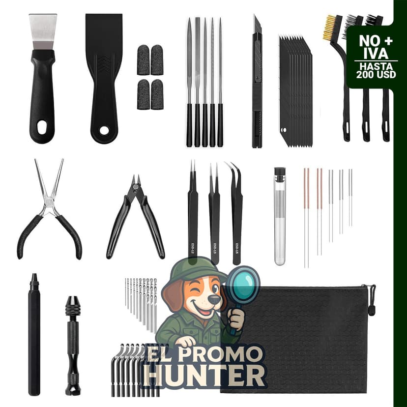 Kit de herramientas de 63 piezas para impresora 3D, incluye desbarbado, limpieza de boquillas, limas y cepillos.