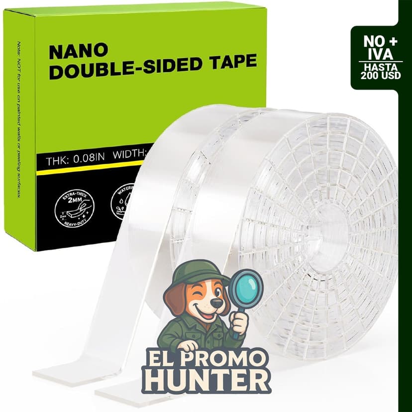 Paquete de 2 cintas adhesivas transparentes de doble cara nano.