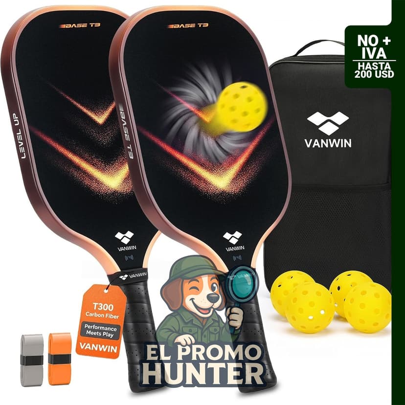 VANWIN Juego de 2 palas de pickleball de fibra de carbono (218 g).