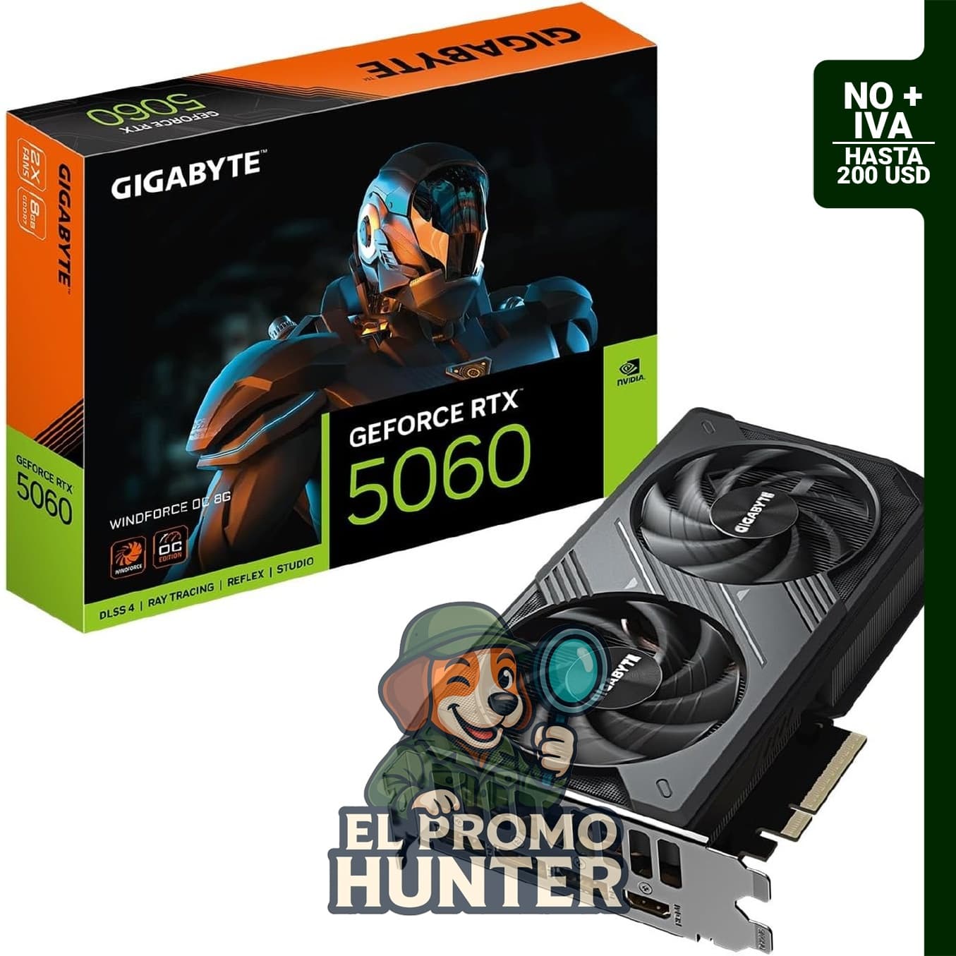 GIGABYTE GeForce RTX 5060 WINDFORCE OC 8G, tarjeta gráfica de 8 GB GDDR7, PCIe 5.0, refrigeración WINDFORCE.