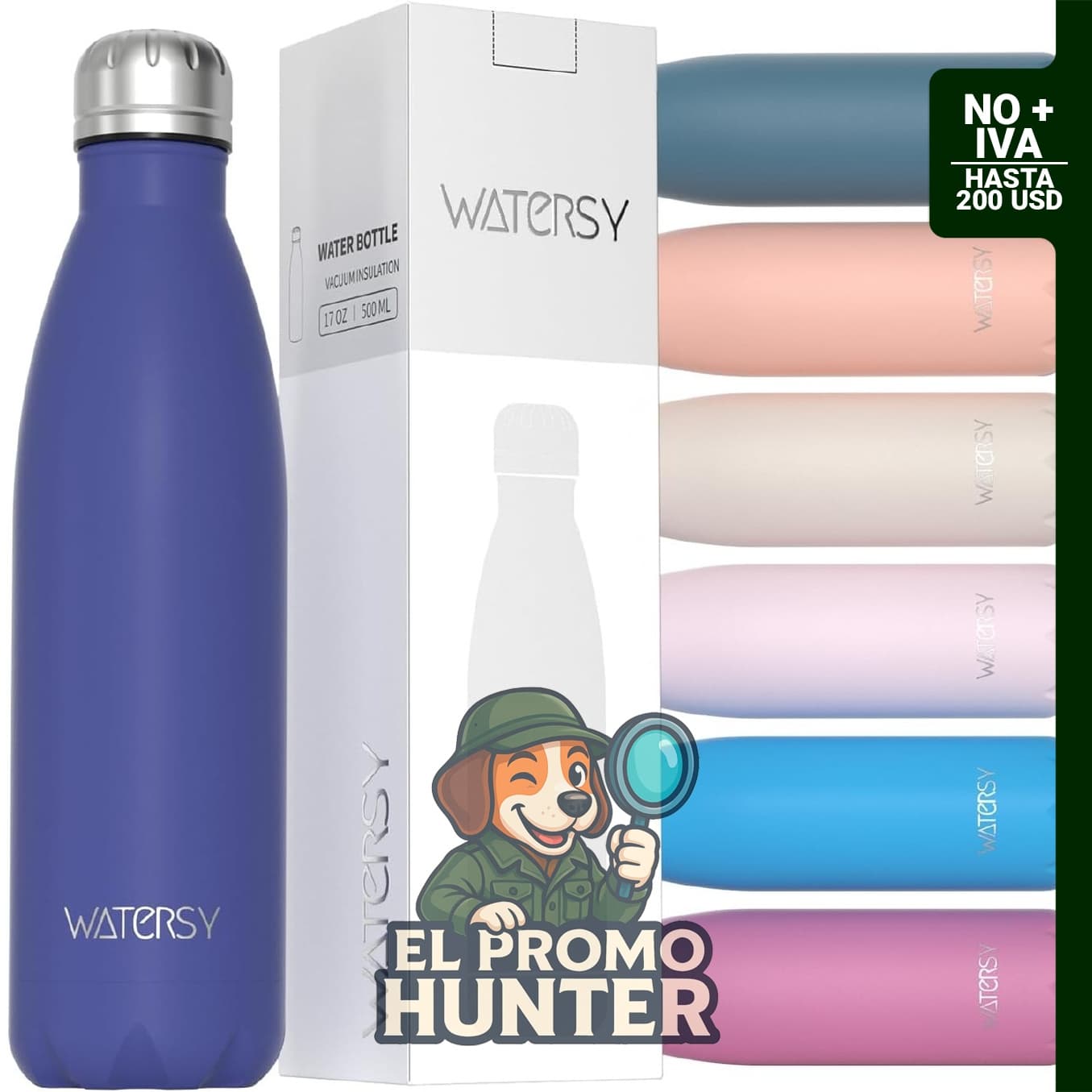 WATERSY Botellas de agua de acero inoxidable de 500 ml (17 oz), sin BPA.
