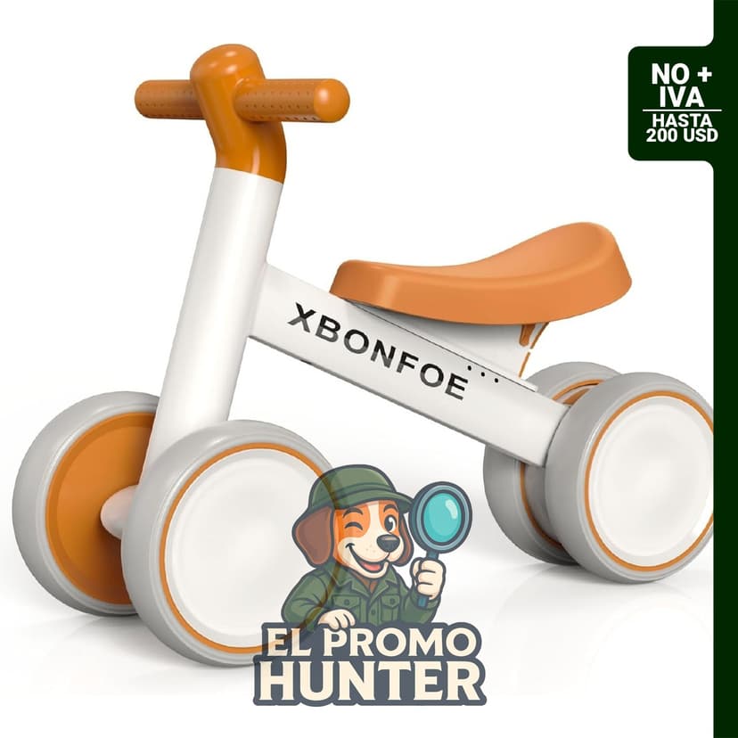 Bicicleta de equilibrio para bebés de 10 a 24 meses, sin pedales, con 4 ruedas silenciosas y asiento ajustable.