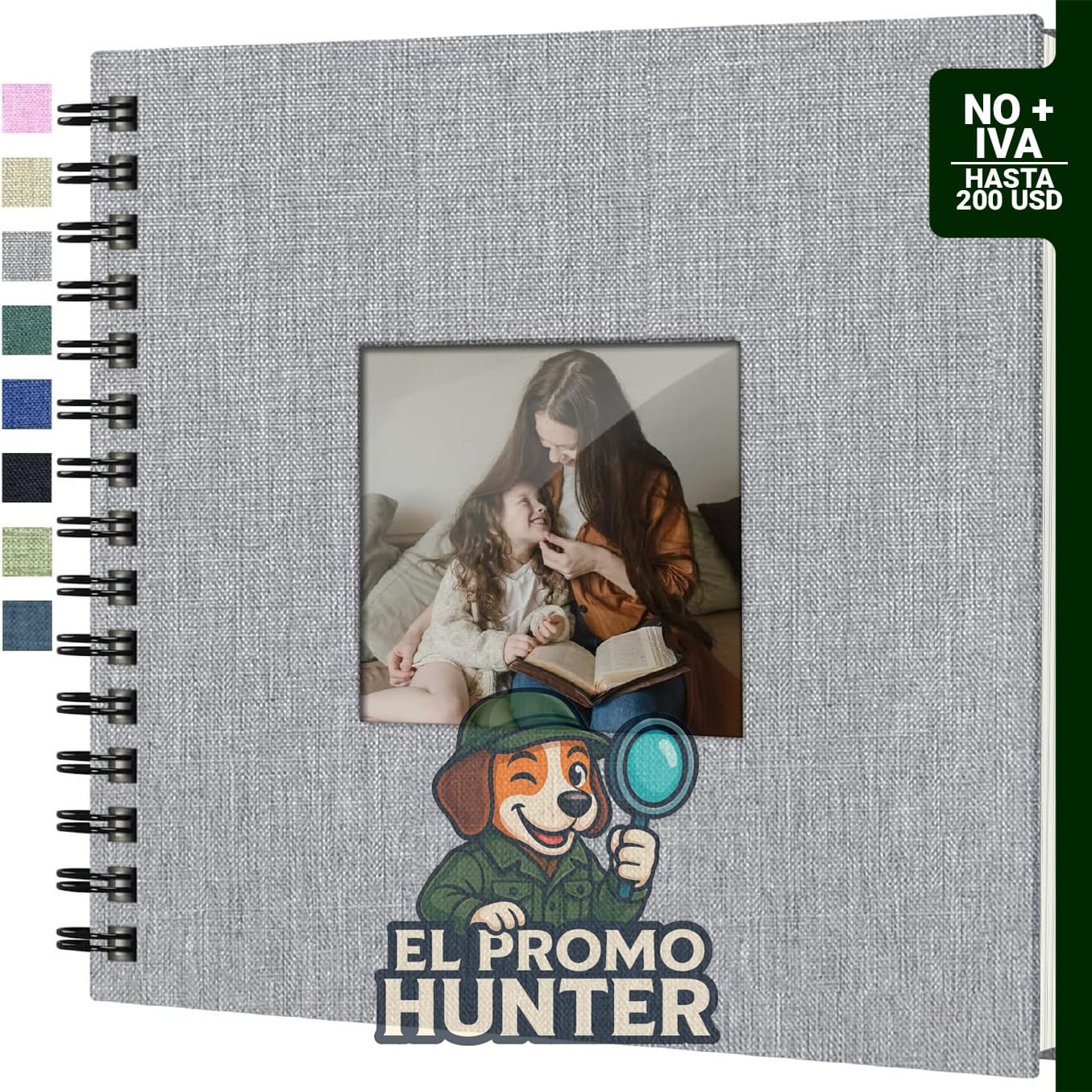 Álbum de fotos de lino de 20.3 x 20.3 cm, 60 páginas de papel kraft, tapa dura con ventana para imagen.