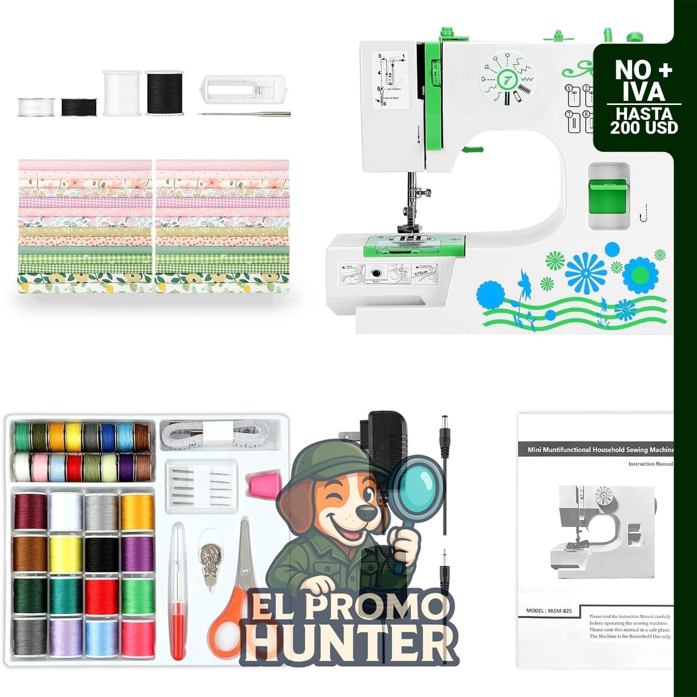 Máquina de coser portátil CRZFRI con kit de tela de 28 piezas.