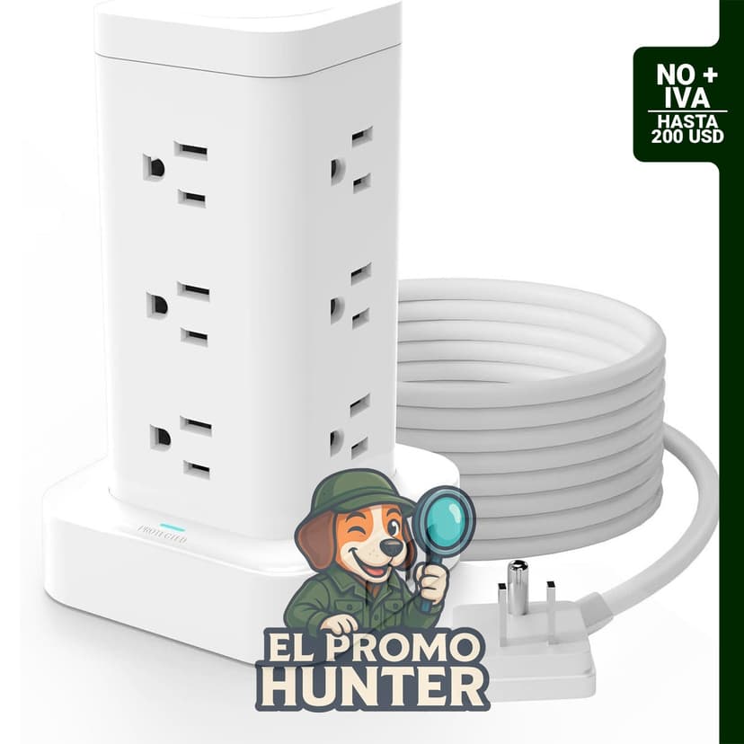 Torre de regleta de alimentación 16 en 1 con 12 salidas de CA, 2 puertos USB-C y 2 puertos USB-A, cable de 10 pies.