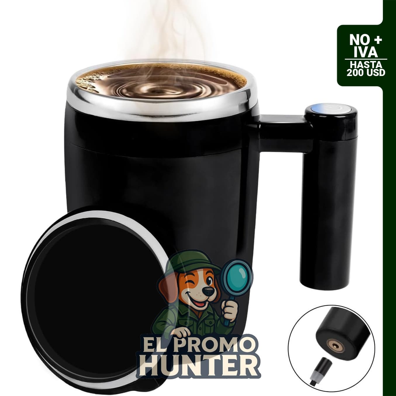 Taza autoagitadora de acero inoxidable, recargable y resistente al agua, para mezclar leche y cacao.