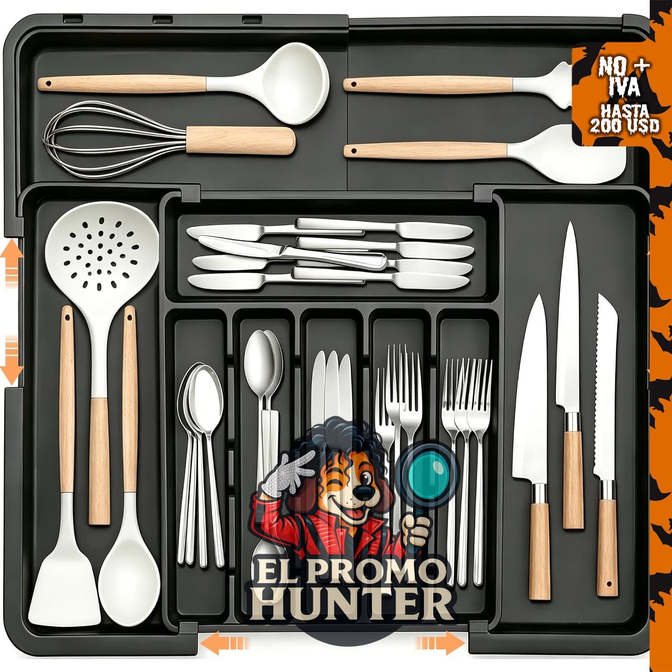 Spaclear Organizador grande de cubiertos para utensilios de cocina.