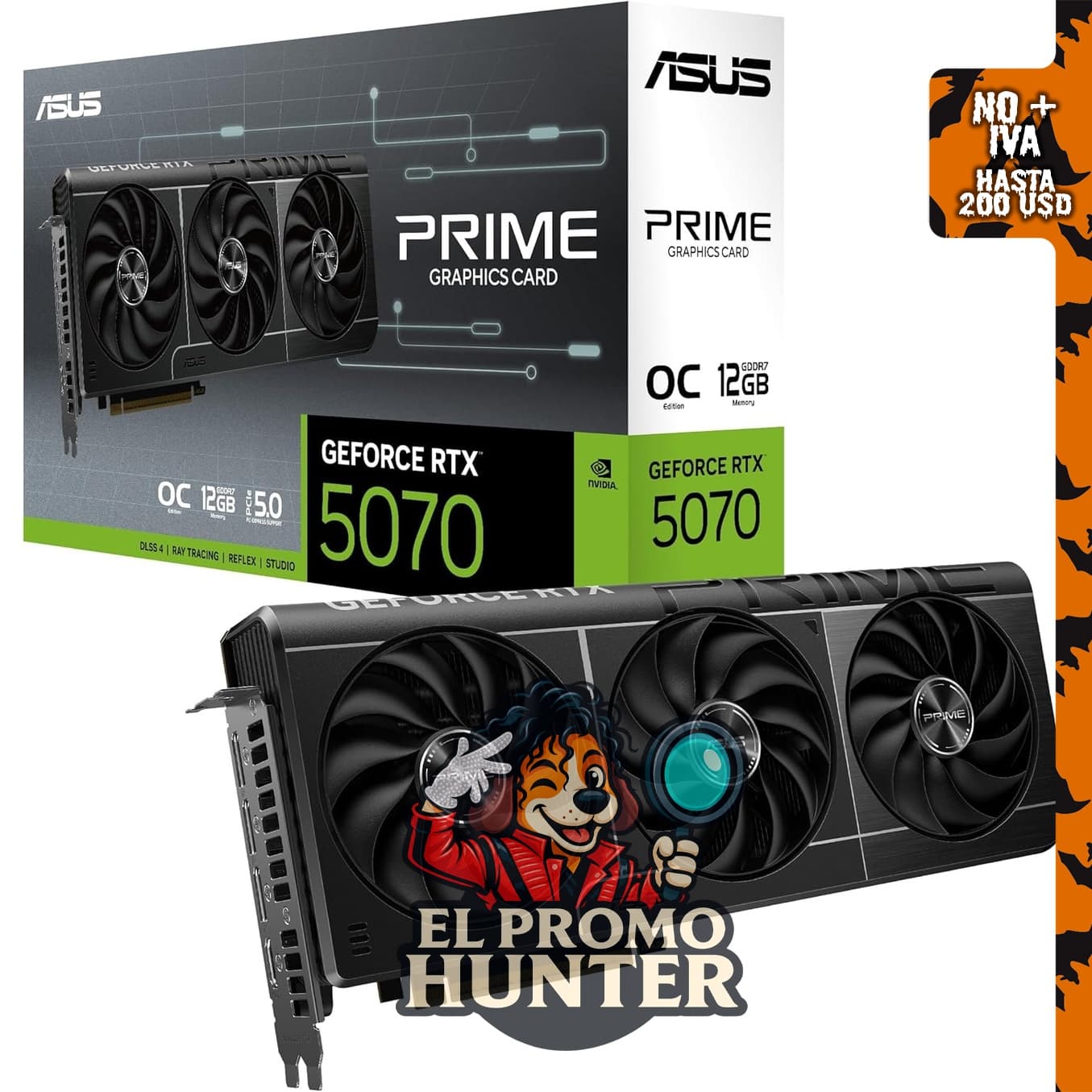 ASUS Tarjeta Gráfica Prime GeForce RTX 5070 OC Edition 12GB GDDR7, PCIe 5.0, HDMI/DP 2.1, 2.5-Slot.
