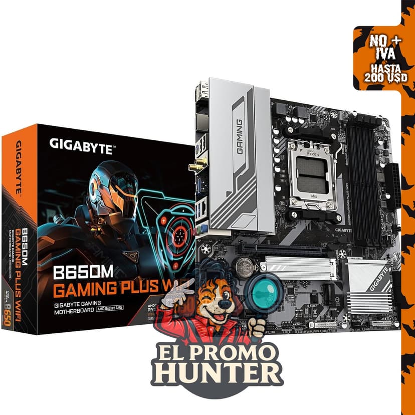 Placa base GIGABYTE B650M Gaming Plus WiFi AM5 LGA 1718 con soporte para DDR5 y conectividad Wi-Fi 6E.