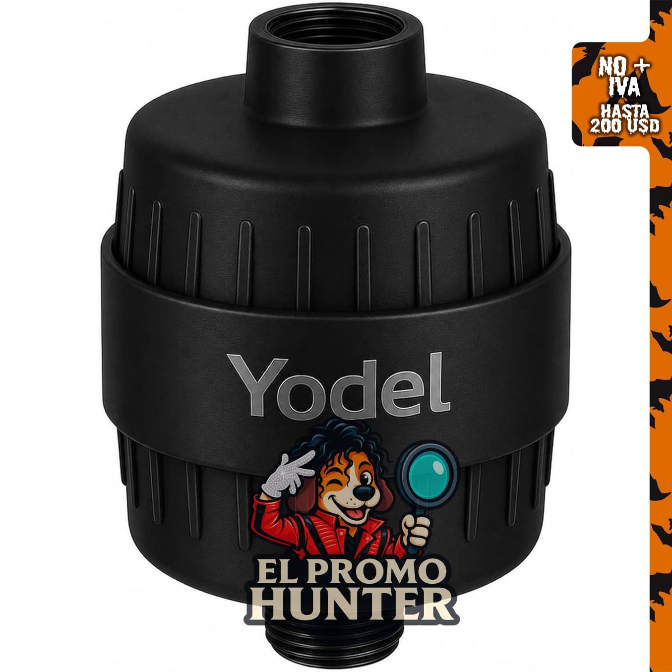 Filtro de ducha Yodel negro mate, diseñado para suavizar agua dura y eliminar cloro y flúor.