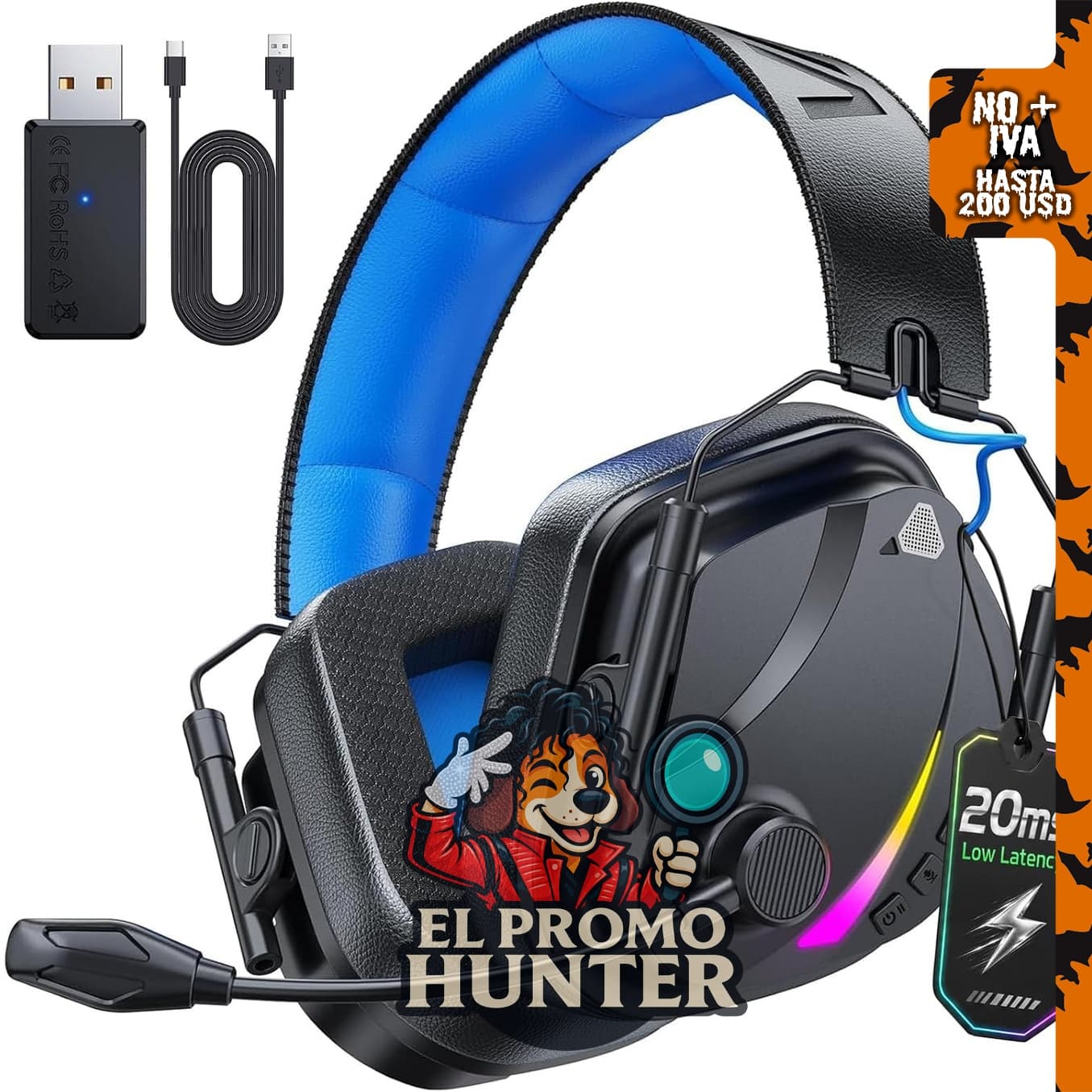 Auriculares inalámbricos Vakedy para PS5, con baja latencia de 20 ms y conexión USB BT.