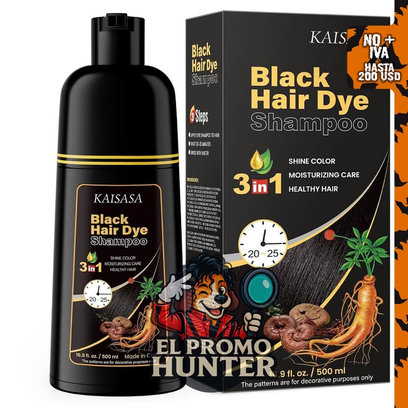 IIIMEIDU Champú para teñir el cabello gris, tinte natural negro, 500 ml.
