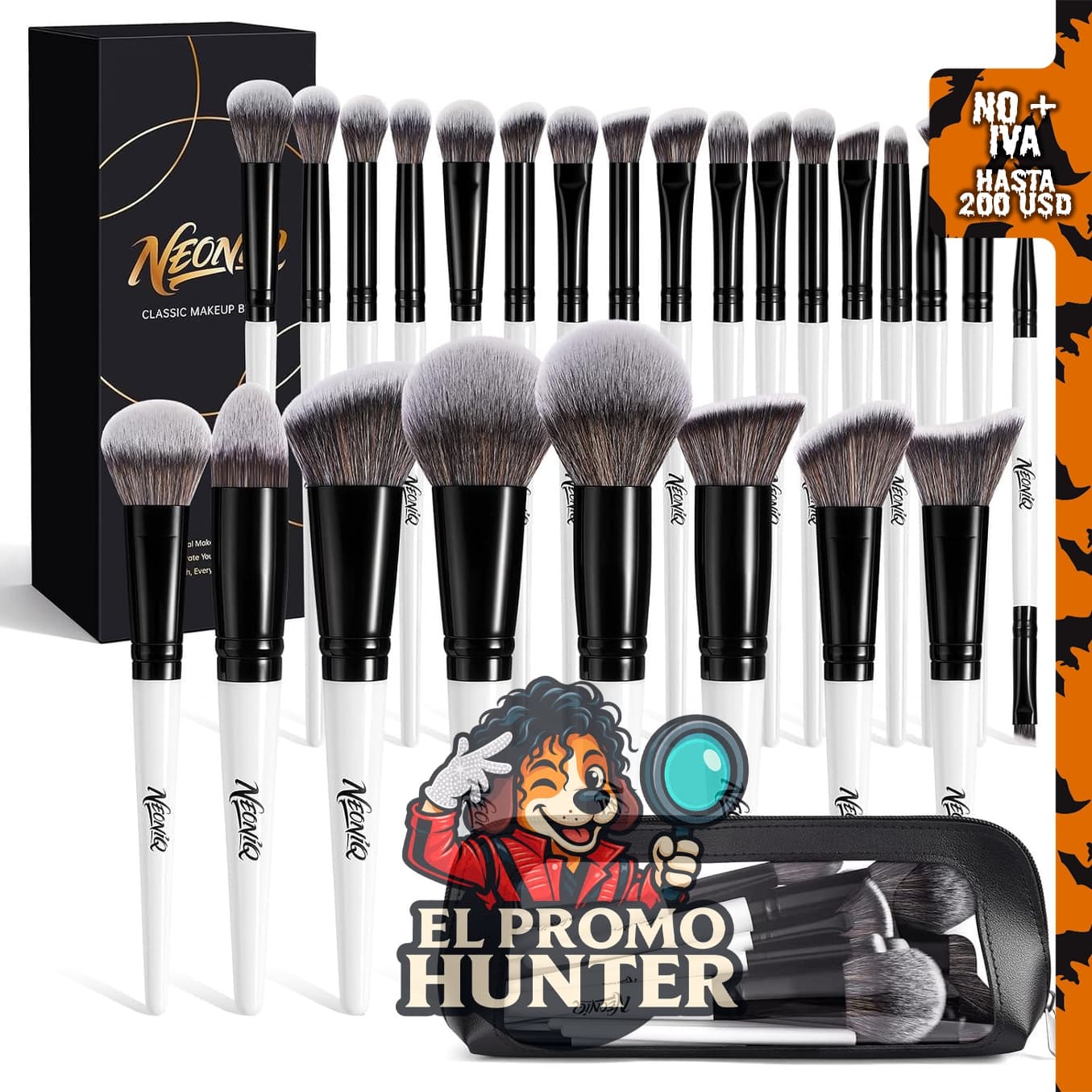 Juego de 25 brochas de maquillaje con estuche de viaje, incluye herramientas para base, corrector, polvo, sombra y rubor.