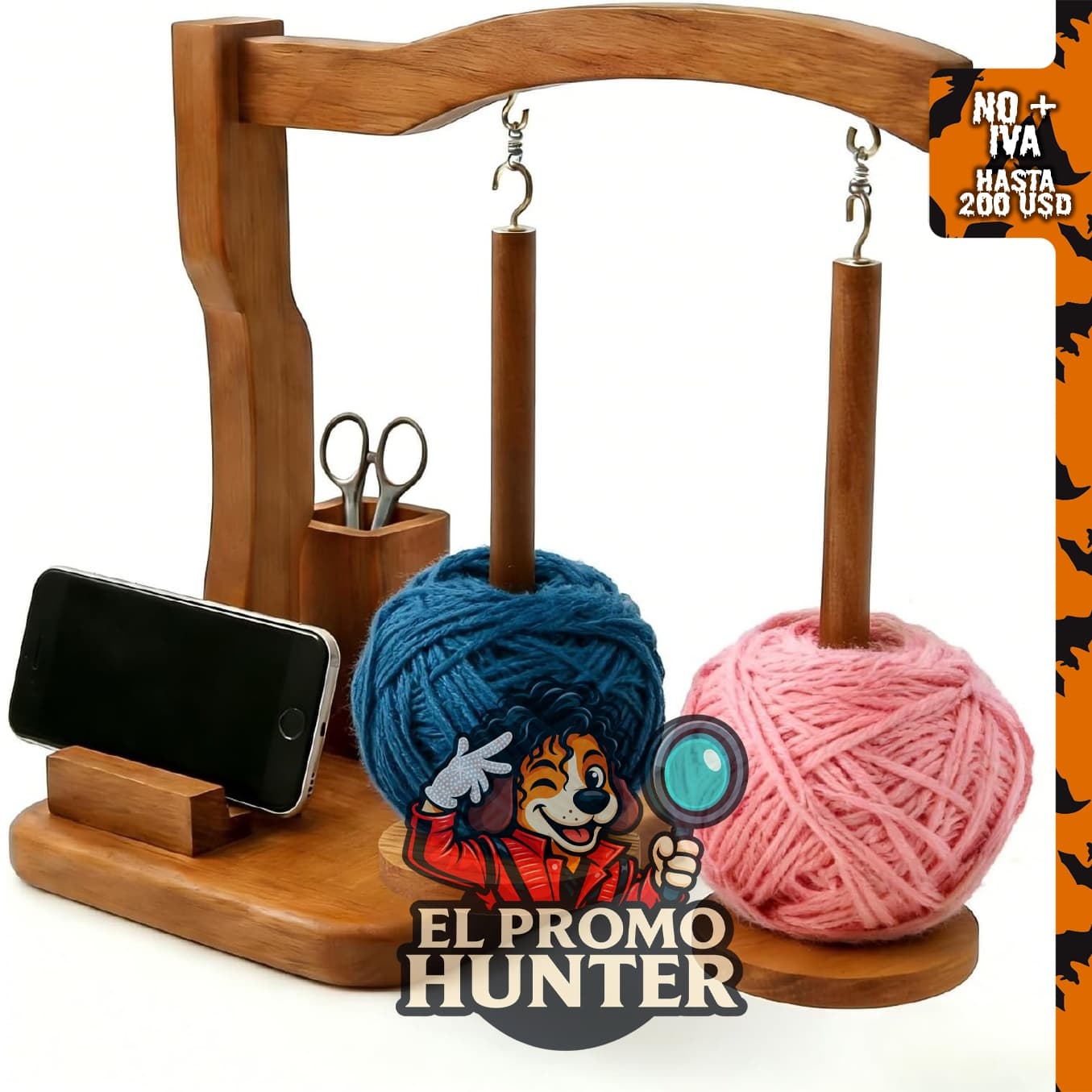 Soporte de carrete de hilo de madera para tejer, ideal para almacenamiento de suministros de costura.
