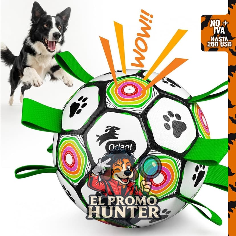 QDAN Pelota de fútbol para perros con correas y sonido de gibbering.