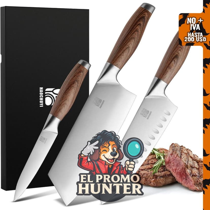 Juego de cuchillos de chef HAOCHUYI de 3 piezas, acero ultraafilado con mango ergonómico.