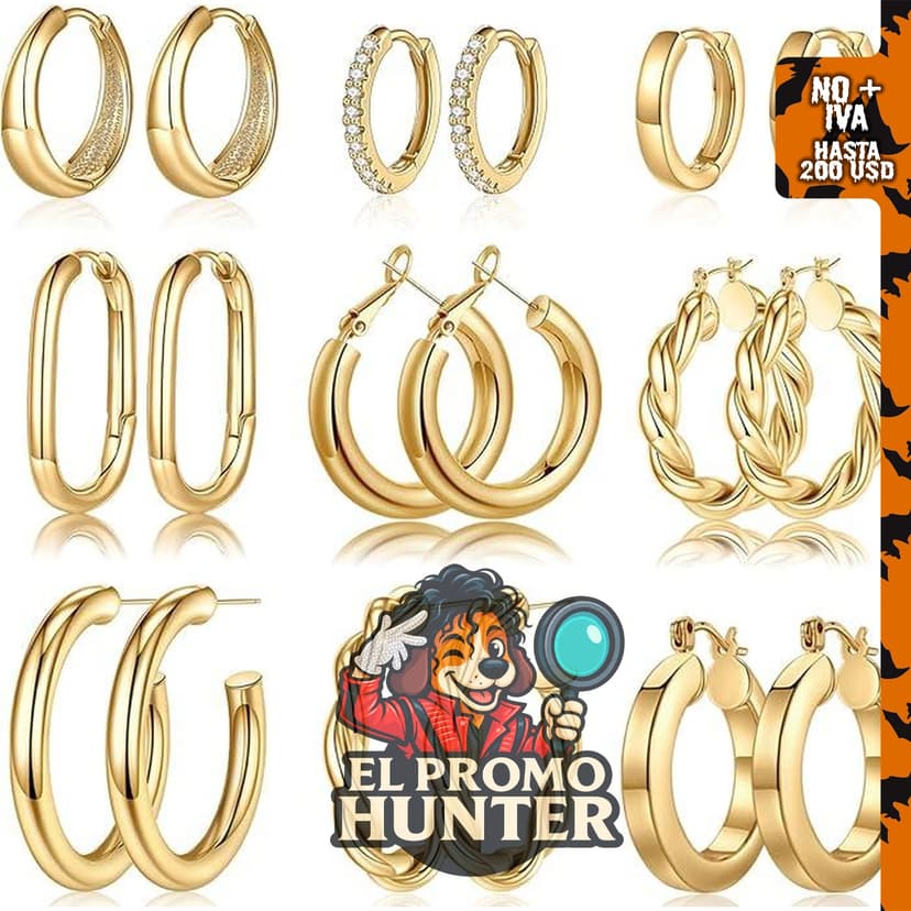 Yesteel 9 pares de arracadas de oro para mujer, chapadas en oro real de 14 quilates, hipoalergénicas y ligeras.