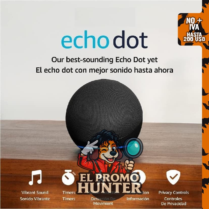 Echo Dot (5.ª generación, modelo de 2022) con adaptador de corriente de 15 W, parlante inteligente con Alexa.
