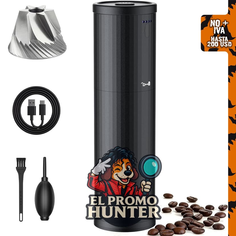 Molinillo portátil de grano de café, cuerpo de metal, para viajes.