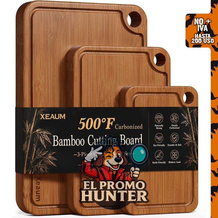 Tabla de cortar de bambú, set de 3 piezas para cocina.