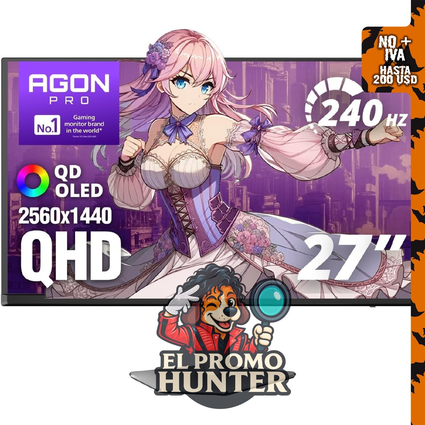 AOC Agon Pro - Monitor de 27" (68.6 cm) QD OLED, 240Hz, 0.03ms de tiempo de respuesta.