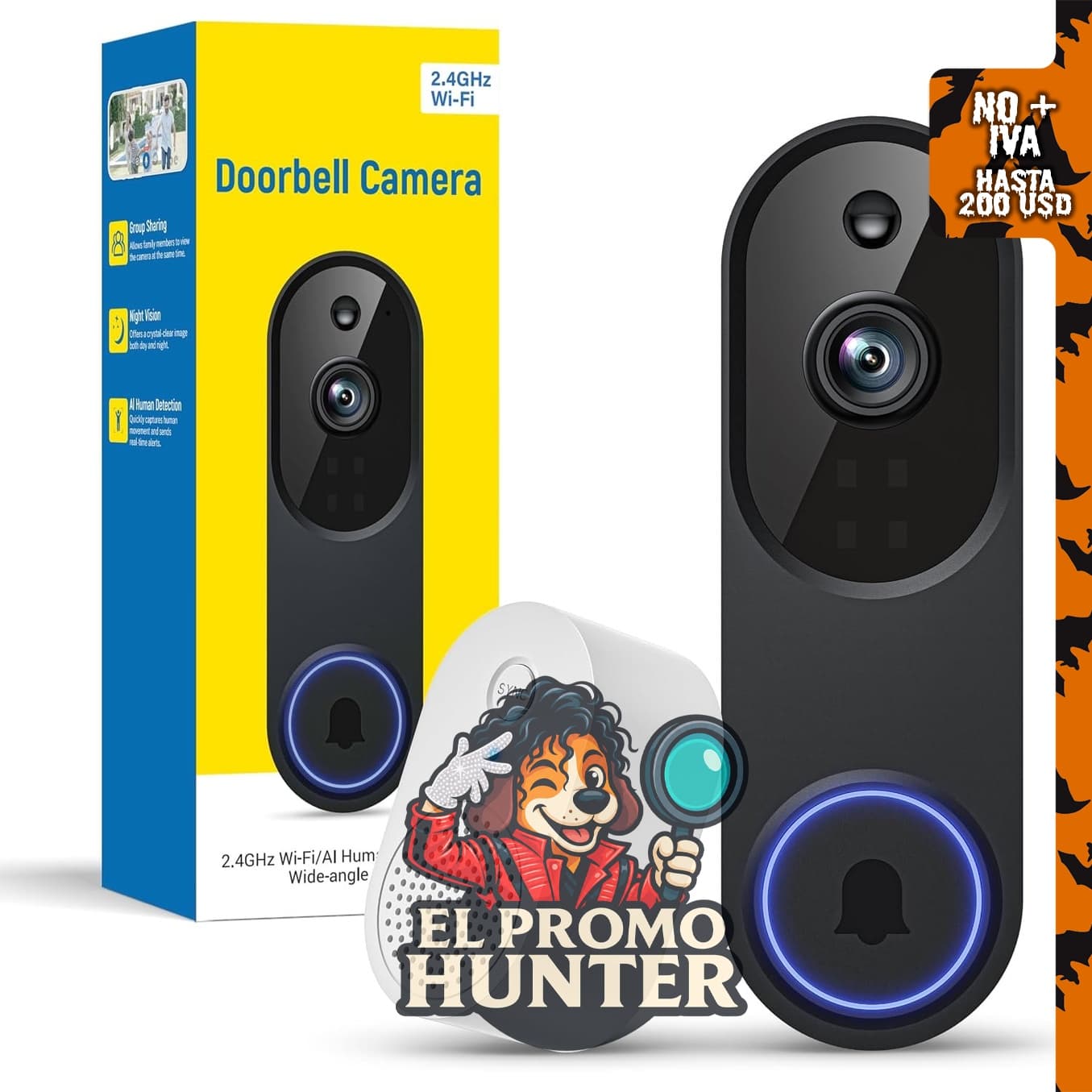Cámara de video timbre WiFi inalámbrica SearByte 1080P con batería.