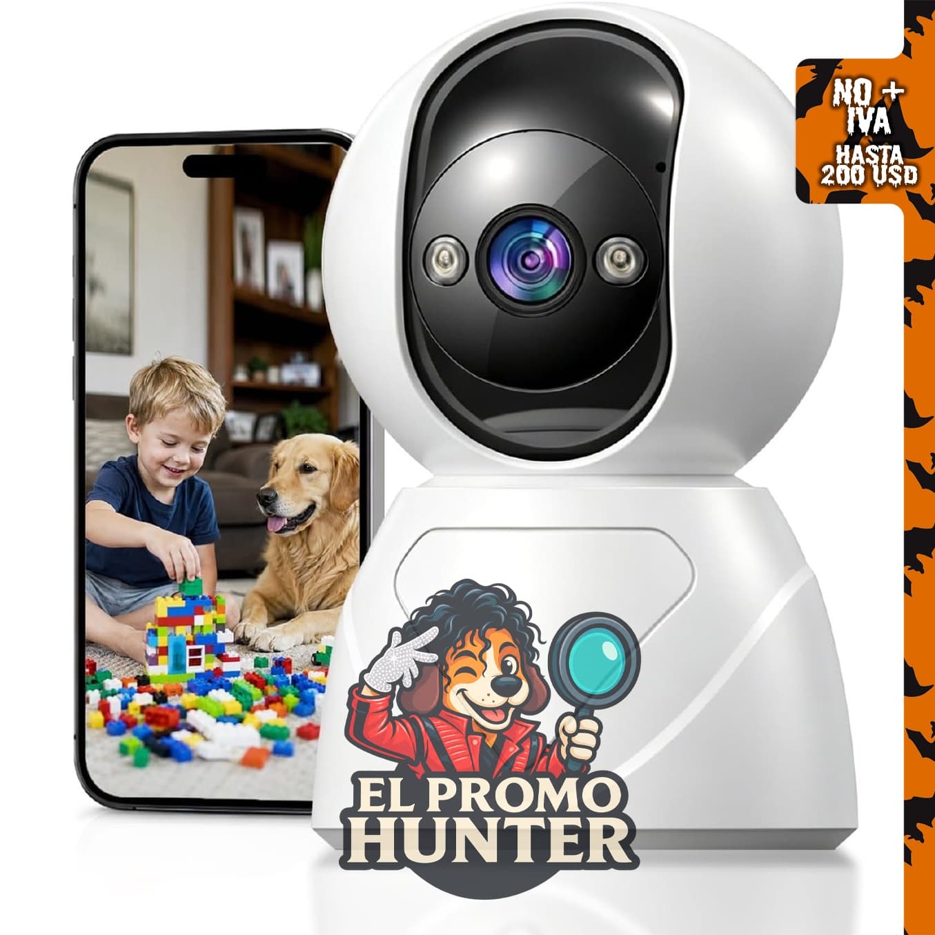 Cámara de Seguridad Interior Panorámica de 3MP, WiFi 5G, giratoria 360° para monitoreo de bebés y mascotas.